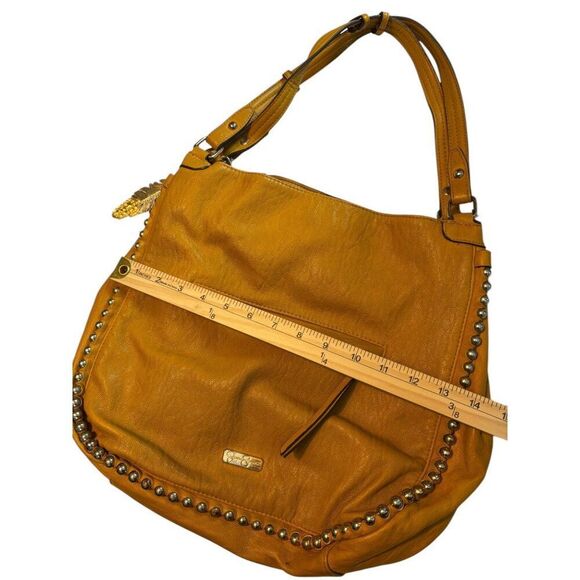 Jessica Simpson Yellow Leather Studded Shoulder Bag With Feather Charm - Picture 9 of 13